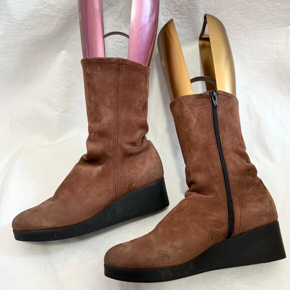 Arche boots hazelnut brown nubuck leather wedge high heel mid calf 38 7 zip up - Picture 6 of 12
